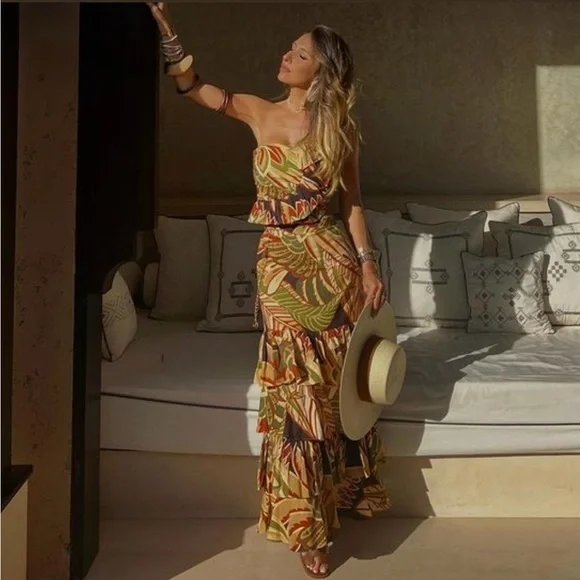 Zara Linen Blend Ruffle Ruched Strapless Top Size Small - Picture 2 of 14